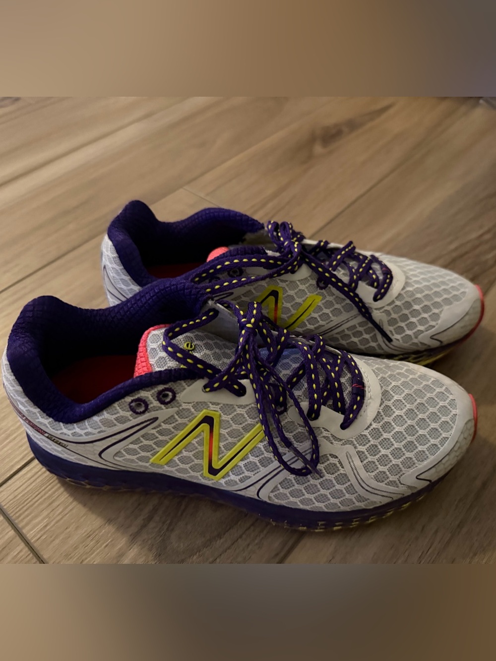 New Balance White Sneakers with Purple and Yellow Accents W980SP